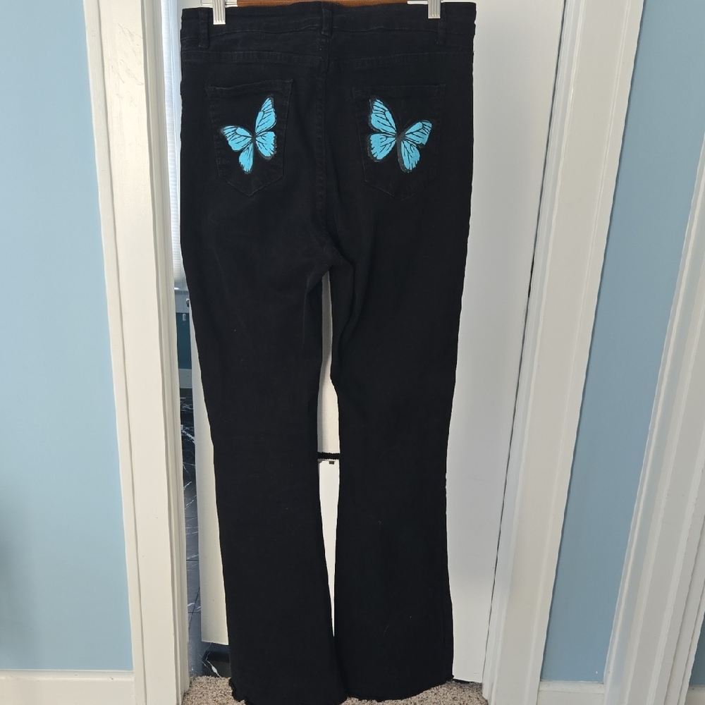 SHEIN Black Velvetie Soft Flare Raw Hem TALL HIGH WAISTED JEANS L 32INSEAM Y2k